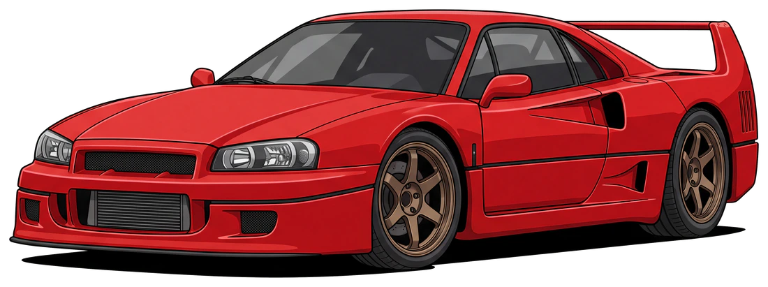 Ferrari F40 mixed with Nissan Skyline GT-R R34